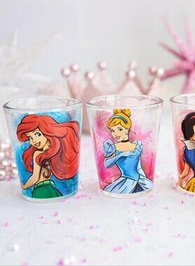 Disney princess shotglass glassware set of 4 Ariel Belle Snow White Cinderella